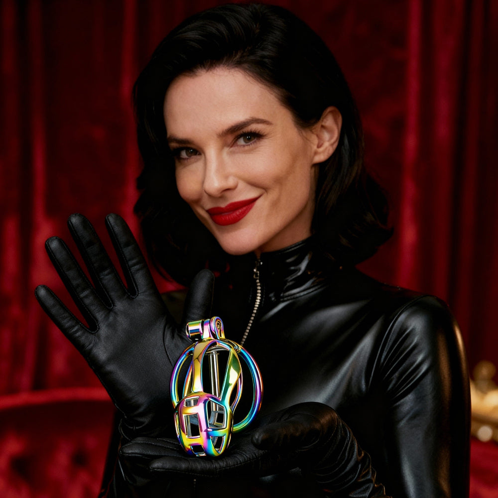 Guardian Chastity Device – Rainbow Plated Steel
